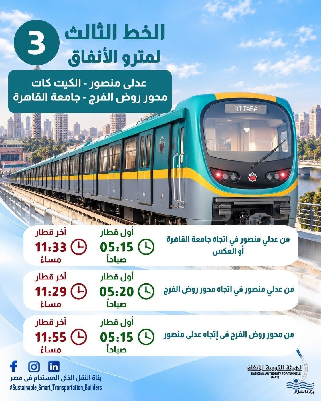 تطبيق التوقيت الشتوي بالخط الثالث للمترو